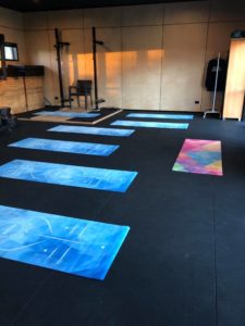 Yoga studio blue mats
